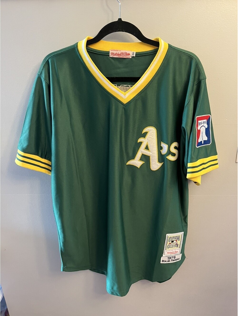 1976 Oakland A's Rollie Fingers Mitchell Ness Cooperstown Jersey Men's 50